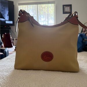 Dooney & Bourke Tan and Brown Shoulder Bag with Leather Trim